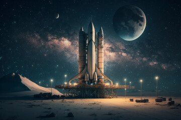 Obraz premium Spacecraft launch base. AI technology generated image