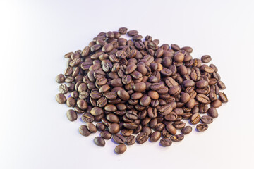 Coffee beans isolated on white background with copy space for text.