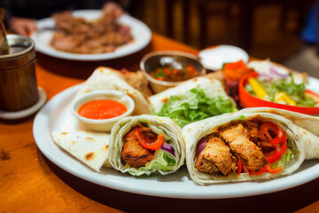 delicious fresh kebab with chicken and vegetables, generative AI