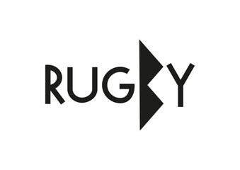Lettering of rugby in black isolated on white background for poster, design, banner, sport club, resort, advertising, sport center, olympic games, sports shop, store, competition, tournament