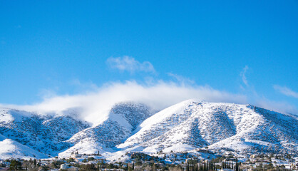 snow covered mountains in Palmdale, California.