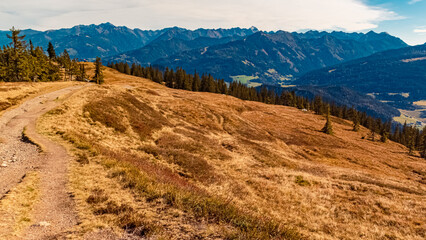 Alpine autumn or indian summer view at Mount Rossbrand, Filzmoos, Salzburg, Austria