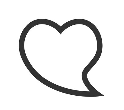 Heart shaped speech bubble outline vector icon