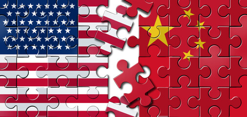 Chinese American Challenges and China United States dispute or economic puzzle and geopolitical dispute concept