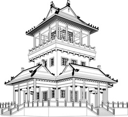 Vector sketch illustration of traditional chinese holy temple for praying