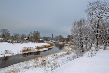 winter in Latvia winter landscape freezing river snow 1