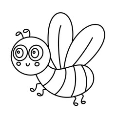 Cartoon dragonfly character line icon.