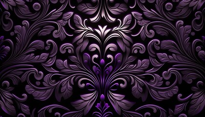Wallpaper in the style of Baroque 3d. Seamless vector background. Dark and purple floral ornament vintage. Ornate Damask flower ornament. Generative Ai