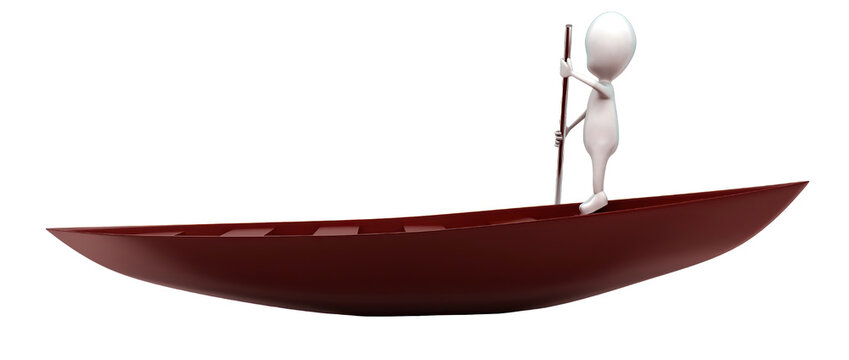 3d man sailing boat concept