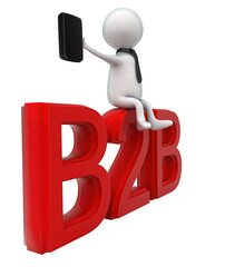 3d man sitting on b2b text concept