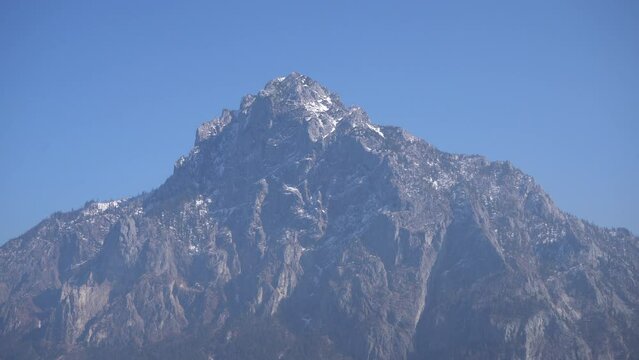 Seebr&uuml;cke, Aueck, Traunkirchen, Austria - March 2023: Beautiful city view. Mountain Lake. Lake among the mountains. Huts in the mountains near the forest lake.