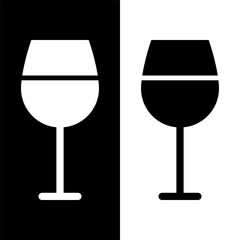 black and white wine glasses icon, wine glassware vector logo illustration for graphic and web design