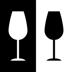 black and white wine glasses icon, wine glassware vector logo illustration for graphic and web design