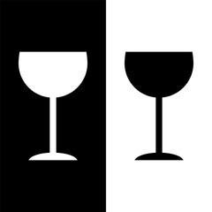 black and white wine glasses icon, wine glassware vector logo illustration for graphic and web design