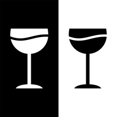 black and white wine glasses icon, wine glassware vector logo illustration for graphic and web design