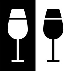 black and white wine glasses icon, wine glassware vector logo illustration for graphic and web design