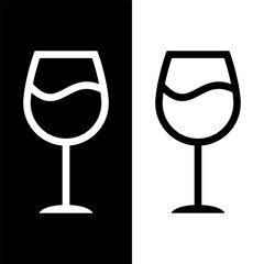 black and white wine glasses icon, wine glassware vector logo illustration for graphic and web design
