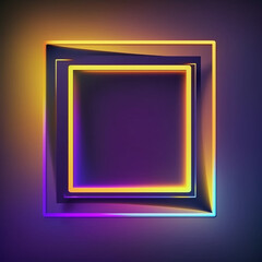 Abstract illuminated square framed neon background, created with generative AI