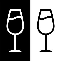 black and white wine glasses icon, wine glassware vector logo illustration for graphic and web design