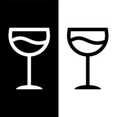 black and white wine glasses icon, wine glassware vector logo illustration for graphic and web design