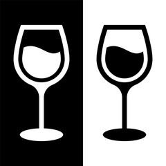 black and white wine glasses icon, wine glassware vector logo illustration for graphic and web design