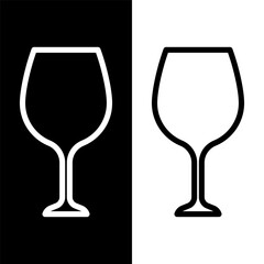 black and white wine glasses icon, wine glassware vector logo illustration for graphic and web design