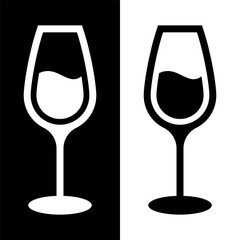 black and white wine glasses icon, wine glassware vector logo illustration for graphic and web design