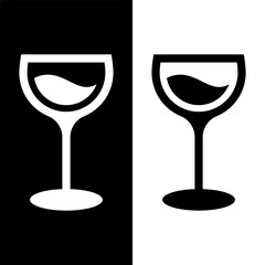 black and white wine glasses icon, wine glassware vector logo illustration for graphic and web design