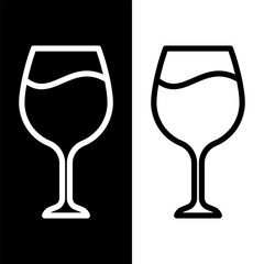 black and white wine glasses icon, wine glassware vector logo illustration for graphic and web design
