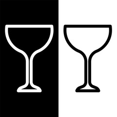 black and white wine glasses icon, wine glassware vector logo illustration for graphic and web design
