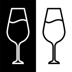 black and white wine glasses icon, wine glassware vector logo illustration for graphic and web design