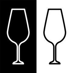 black and white wine glasses icon, wine glassware vector logo illustration for graphic and web design