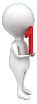 3d man holding numberical 1 in hand concept
