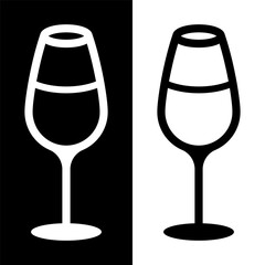black and white wine glasses icon, wine glassware vector logo illustration for graphic and web design