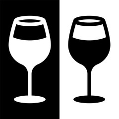 black and white wine glasses icon, wine glassware vector logo illustration for graphic and web design