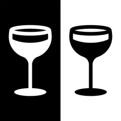 black and white wine glasses icon, wine glassware vector logo illustration for graphic and web design
