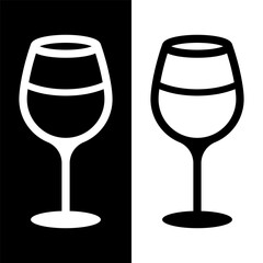 black and white wine glasses icon, wine glassware vector logo illustration for graphic and web design