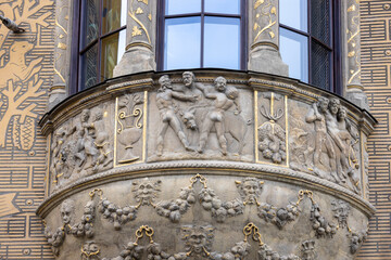 House of Lords from Linden, facade of renaissance  tenement house with decorative relief, Brno,...