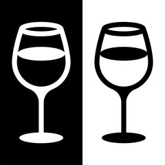 black and white wine glasses icon, wine glassware vector logo illustration for graphic and web design