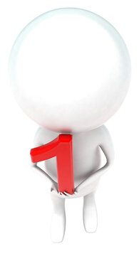 3d man holding numberical 1 in hand concept