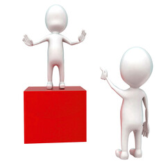 3d man pointing a guy on the top of box concept
