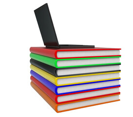 3d laptop on bunch of books concept