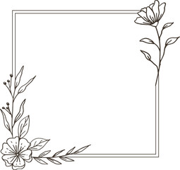 Floral frame with organic hand drawn leaves and flower