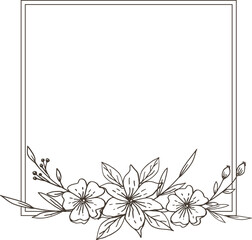 Floral frame with organic hand drawn leaves and flower