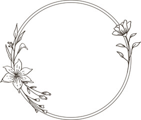 Floral frame with organic hand drawn leaves and flower