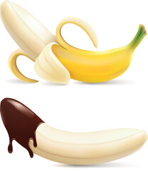 banana isolated on white background. Banana with chocolate sauce