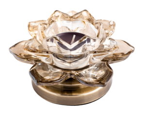 glass candlestick in the form of a lotus flower, on a white background. Isolated object on a transparent background