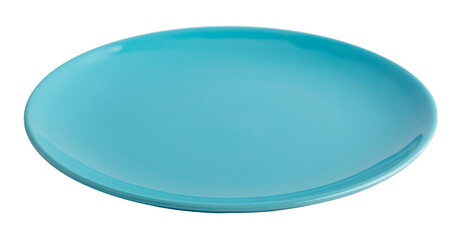 light blue empty plate on a white background. Isolated object on a transparent background