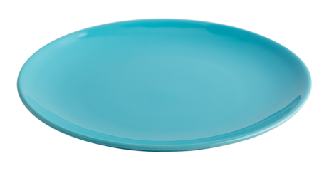 light blue empty plate on a white background. Isolated object on a transparent background