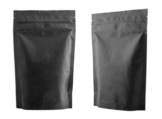 Black paper bag for food packaging, zip lock. Isolated Objects on a transparent background. Element...